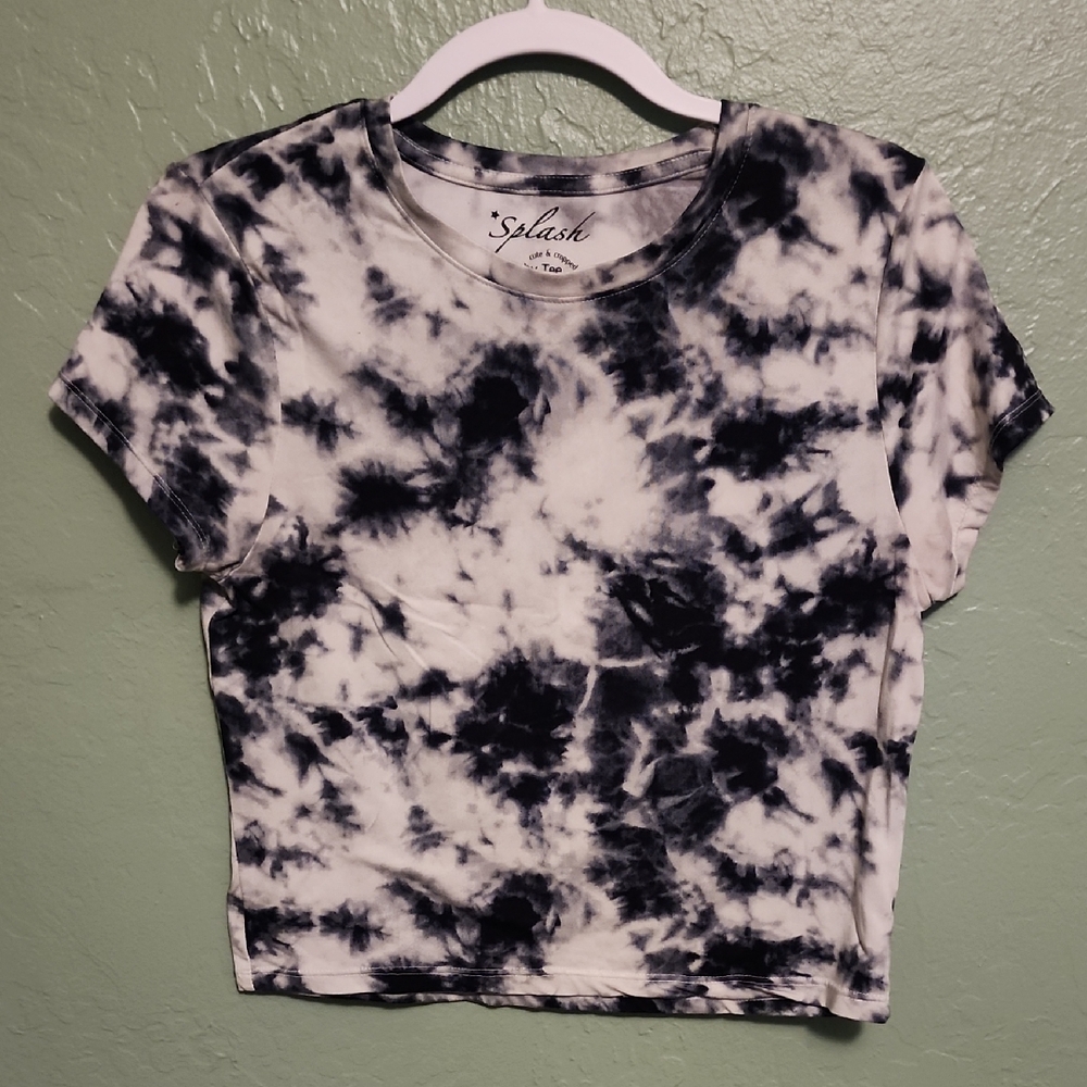 Splash Black and White Tie-Dye Crop Top